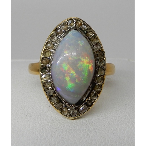 726 - AN 18CT GOLD OPAL AND ROSE CUT DIAMOND RING