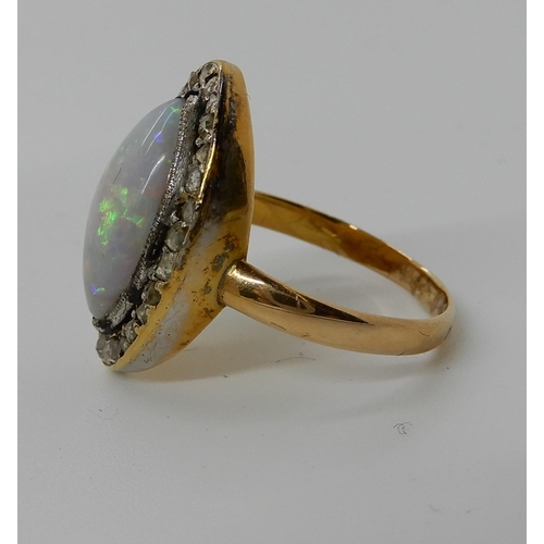 726 - AN 18CT GOLD OPAL AND ROSE CUT DIAMOND RING