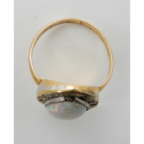 726 - AN 18CT GOLD OPAL AND ROSE CUT DIAMOND RING