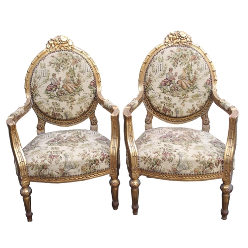 807 - A PAIR OF LOUIS XV STYLE GILTWOOD FAUTEUIL