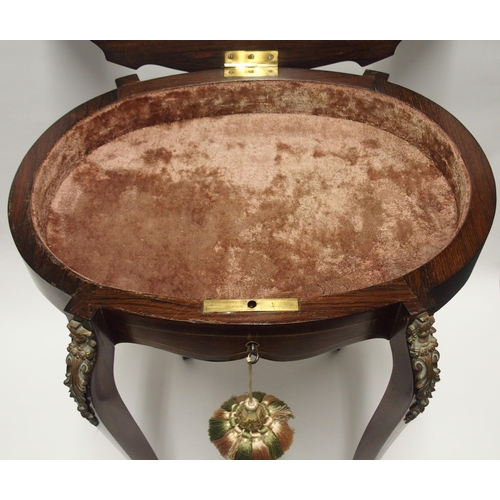 808 - A ROSEWOOD AND GILT METAL MOUNTED BIJOUTERIE TABLE