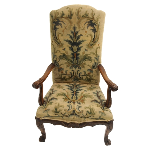 826 - A CONTINENTAL WALNUT OPEN ARMCHAIR