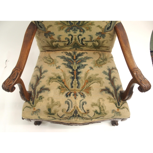 826 - A CONTINENTAL WALNUT OPEN ARMCHAIR