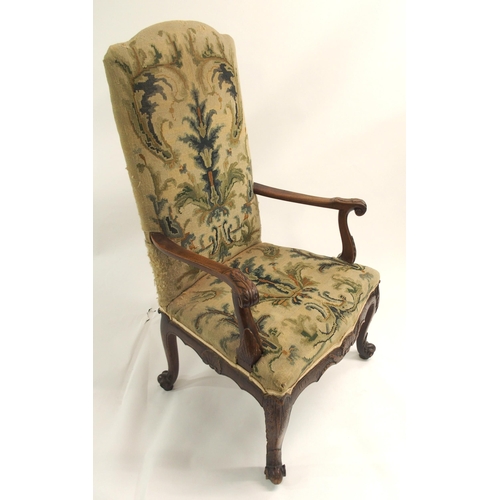 826 - A CONTINENTAL WALNUT OPEN ARMCHAIR