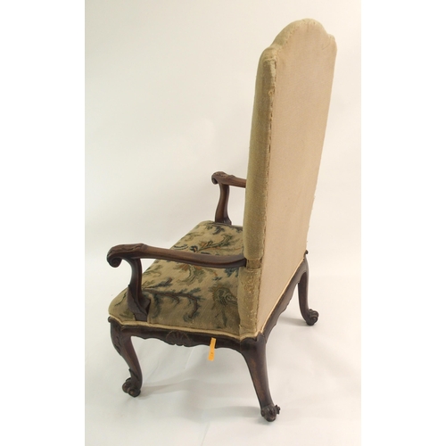 826 - A CONTINENTAL WALNUT OPEN ARMCHAIR