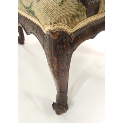 826 - A CONTINENTAL WALNUT OPEN ARMCHAIR