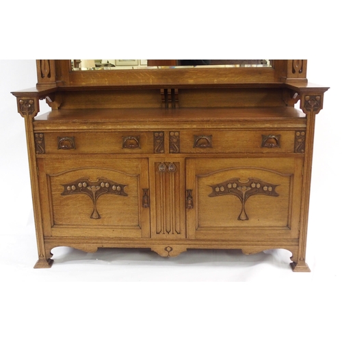 838 - AN ARTS AND CRAFTS OAK MIRROR BACK SIDEBOARD