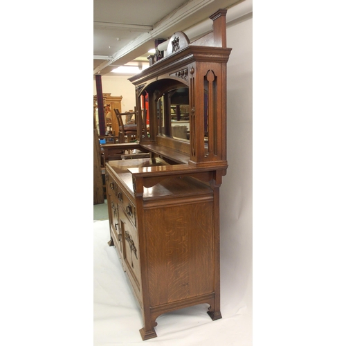 838 - AN ARTS AND CRAFTS OAK MIRROR BACK SIDEBOARD