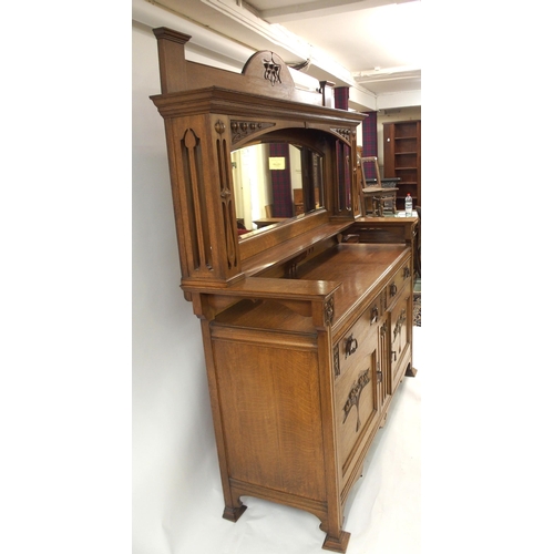 838 - AN ARTS AND CRAFTS OAK MIRROR BACK SIDEBOARD