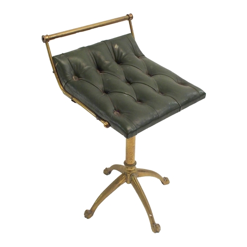 850 - A VICTORIAN BRASS AND LEATHER BUTTON SEAT PIANO STOOL