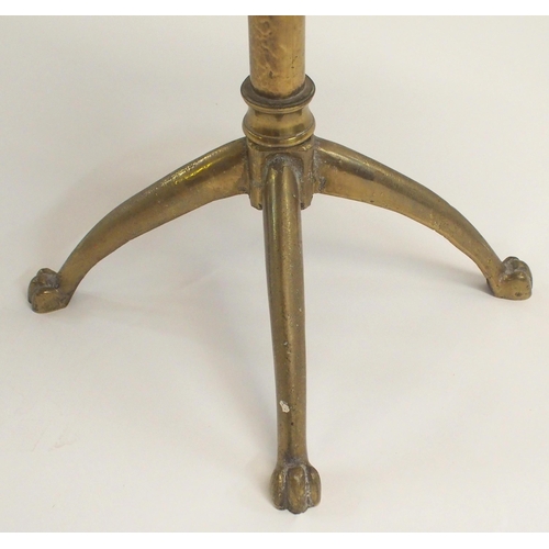 850 - A VICTORIAN BRASS AND LEATHER BUTTON SEAT PIANO STOOL