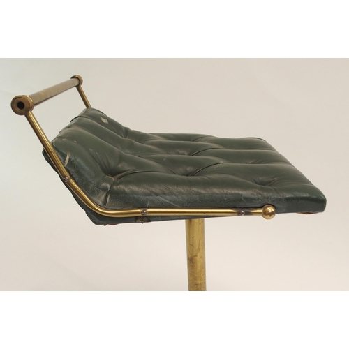 850 - A VICTORIAN BRASS AND LEATHER BUTTON SEAT PIANO STOOL