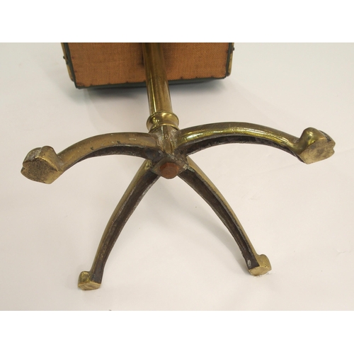 850 - A VICTORIAN BRASS AND LEATHER BUTTON SEAT PIANO STOOL