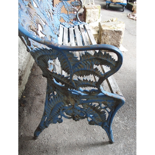 856 - A CAST IRON FERN PATTERN GARDEN BENCH