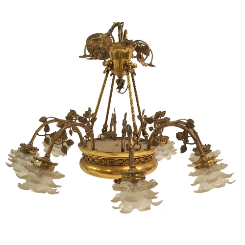 859 - A PAIR OF GILT METAL EIGHT-BRANCH CEILING LIGHTS