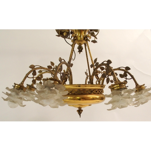 859 - A PAIR OF GILT METAL EIGHT-BRANCH CEILING LIGHTS