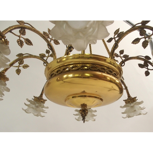 859 - A PAIR OF GILT METAL EIGHT-BRANCH CEILING LIGHTS