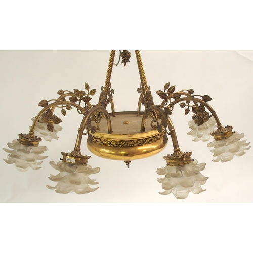 859 - A PAIR OF GILT METAL EIGHT-BRANCH CEILING LIGHTS