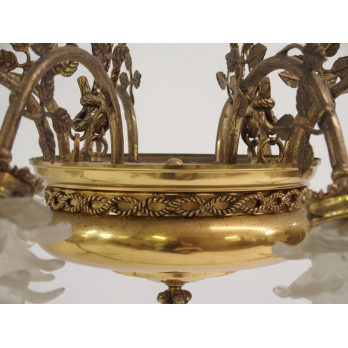 859 - A PAIR OF GILT METAL EIGHT-BRANCH CEILING LIGHTS