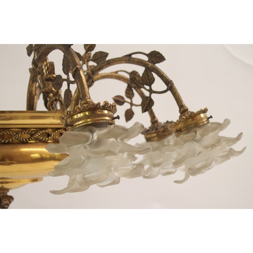 859 - A PAIR OF GILT METAL EIGHT-BRANCH CEILING LIGHTS