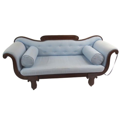 860 - A GEORGE IV MAHOGANY SCROLL BACK SETTEE