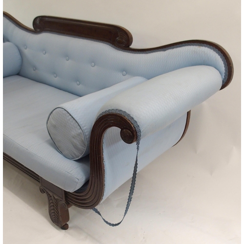 860 - A GEORGE IV MAHOGANY SCROLL BACK SETTEE