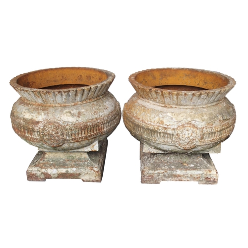 861 - A PAIR OF CAST IRON THISTLE SHAPED GARDEN URNS