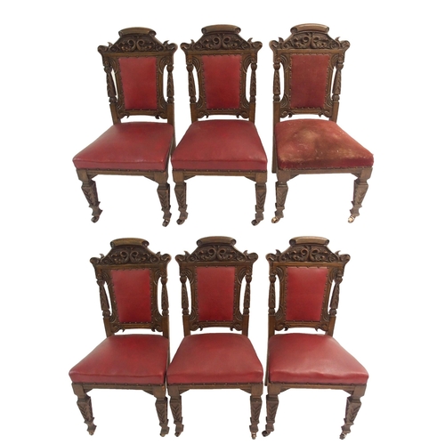 863 - A SET OF SIX LATE VICTORIAN OAK DINING CHAIRS