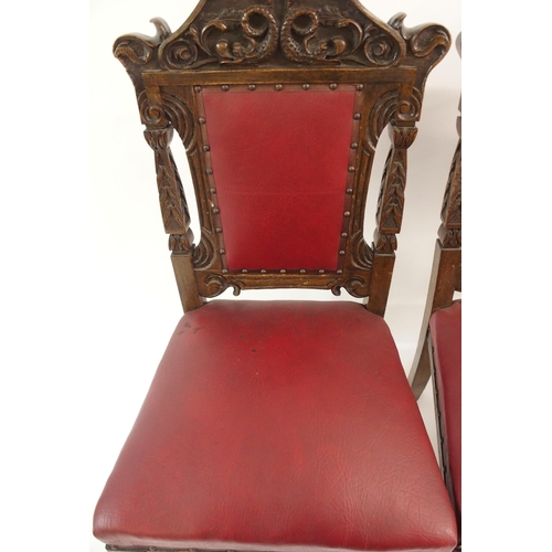 863 - A SET OF SIX LATE VICTORIAN OAK DINING CHAIRS