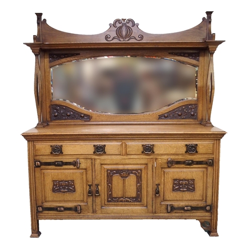 865 - AN ARTS AND CRAFTS MIRROR BACK SIDEBOARD