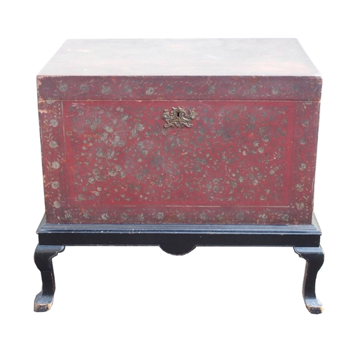 874 - A RED JAPANNED CAMPAIGN CHEST