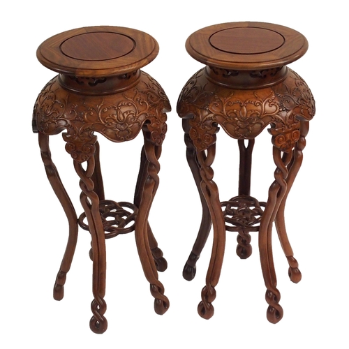 878 - A PAIR OF MODERN CHINESE HARDWOOD PEDESTALS