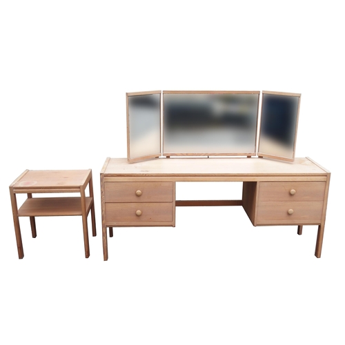 909 - A MID-CENTURY PINE DRESSING TABLE WITH TRIPLE MIRRORS