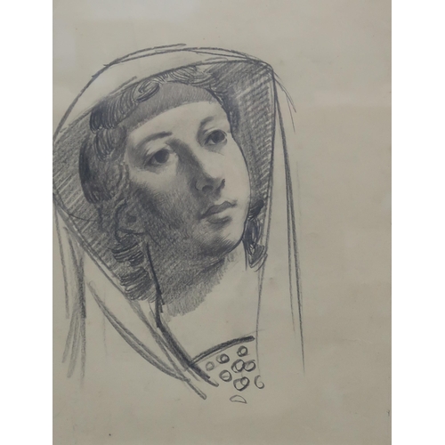 1011 - WILLIAM CROSBIE RSA RGI (1915-1999)WOMAN'S HEAD AND VEILED HAT Graphite on paper, 29 x 22cm... 