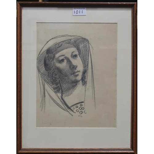 1011 - WILLIAM CROSBIE RSA RGI (1915-1999)WOMAN'S HEAD AND VEILED HAT Graphite on paper, 29 x 22cm... 