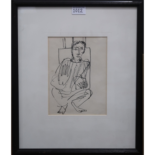 1012 - WILLIAM CROSBIE RSA RGI (1915-1999)MAN CROUCHING WITH EASEL Ink on paper, 22 x 17cm... 