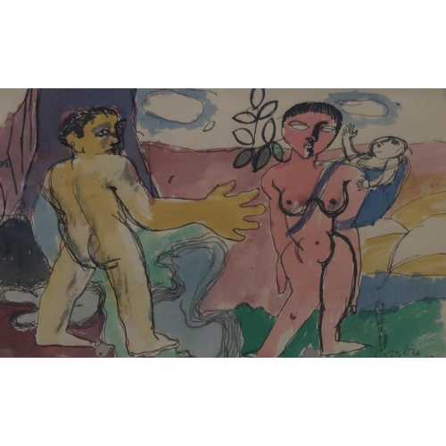 1015 - WILLIAM CROSBIE RSA RGI (1915-1999)MAN AND WOMAN AND BABY Ink and wash, signed lower right, dat... 