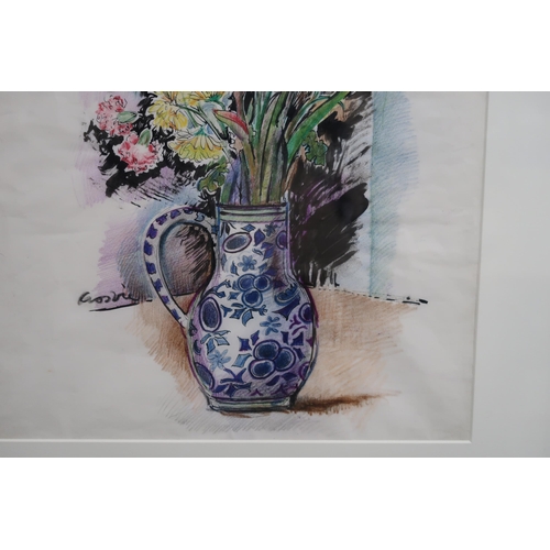 1016 - WILLIAM CROSBIE RSA RGI (1915-1999)STILL LIFE WITH GLADIOLI, CARNATIONS AND IRISES Mixed media ... 