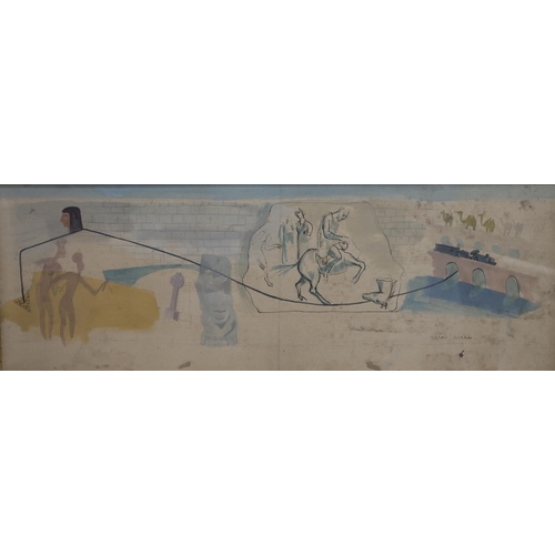 1020 - WILLIAM CROSBIE RSA RGI (1915-1999)LINE OF CIVILISATION c.1938Ink and watercolour, inscribed, 19 x 5... 