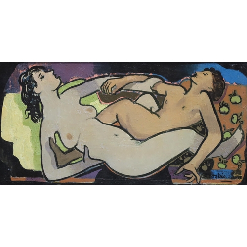 1022 - WILLIAM CROSBIE RSA RGI (1915-1999)TWO NUDES FIGURES Oil on board, signed lower right, 19 x 36c... 