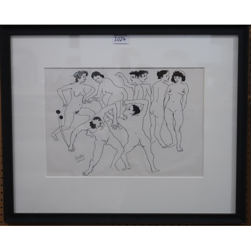 1024 - WILLIAM CROSBIE RSA RGI (1915-1999)SEVEN FIGURES 1989Ink on paper, signed lower left, 27 x 40cm... 