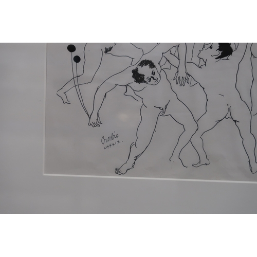 1024 - WILLIAM CROSBIE RSA RGI (1915-1999)SEVEN FIGURES 1989Ink on paper, signed lower left, 27 x 40cm... 