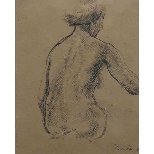 1027 - WILLIAM CROSBIE RSA RGI (1915-1999)FEMALE NUDE FROM BACK Pen on paper, signed lower right, dated (19... 