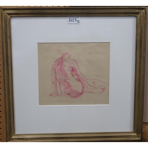 1027 - WILLIAM CROSBIE RSA RGI (1915-1999)FEMALE NUDE FROM BACK Pen on paper, signed lower right, dated (19... 