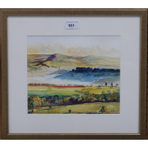 951 - TYRRELL (20TH CENTURY) ROLLING HILLS AND MOUNTAINS Watercolour, indistinctly signed lower ... 