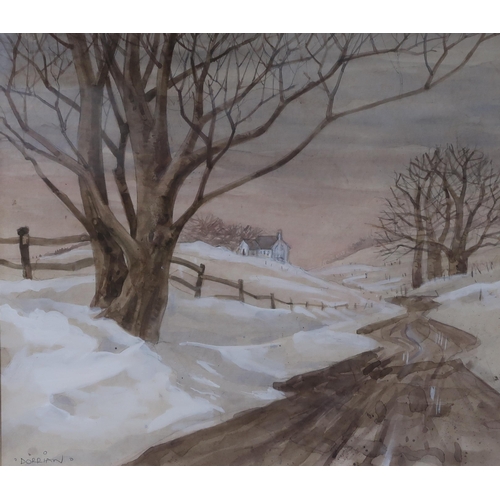 954 - PADDY DORRIAN (SCOTTISH) SNOWY LANE Watercolour, signed lower left, 36 x 41cm ... 