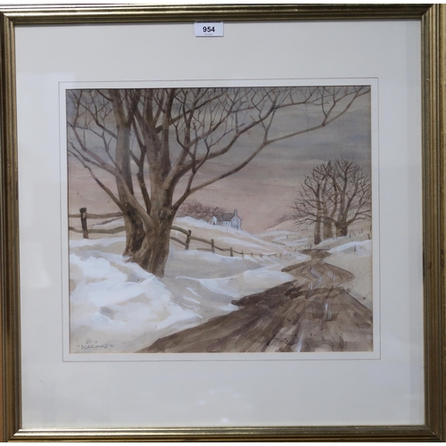 954 - PADDY DORRIAN (SCOTTISH) SNOWY LANE Watercolour, signed lower left, 36 x 41cm ... 