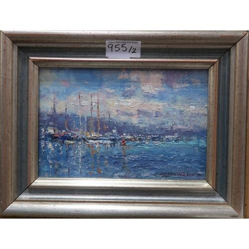 955 - J D HENDERSON (SCOTTISH) HARBOUR YACHTS Oil on board, signed lower right, one dated, 13 x ... 