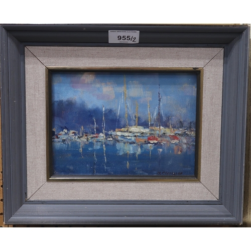 955 - J D HENDERSON (SCOTTISH) HARBOUR YACHTS Oil on board, signed lower right, one dated, 13 x ... 