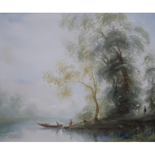 961 - O FONTANA (20TH CENTURY) RIVER SCENE Oil on canvas, signed lower left, 49 x 59cm... 